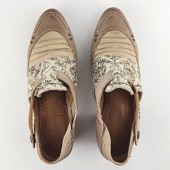 Maciejka Women's Leather Heeled Taupe Cream Floral Print Shoes Block Heel Sz 37 - Picture 6 of 16